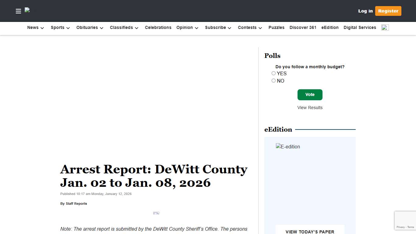 Arrest Report: DeWitt County Jan. 02 to Jan. 08, 2026 The Victoria Advocate